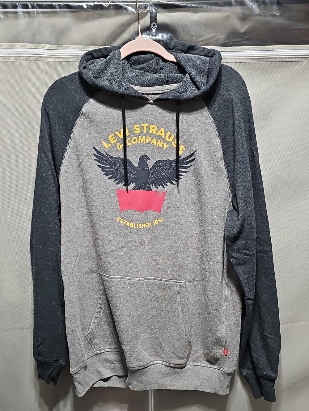 Levi's Gray and Charcoal Hooded Sweatshirt with Eagle Graphic